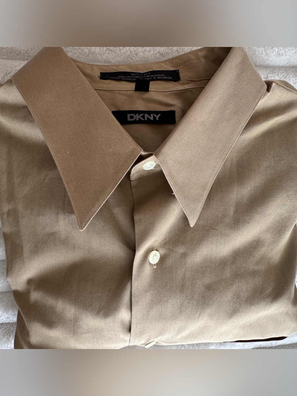 DKNY Beige/Tan Cotton Button-Down Shirt